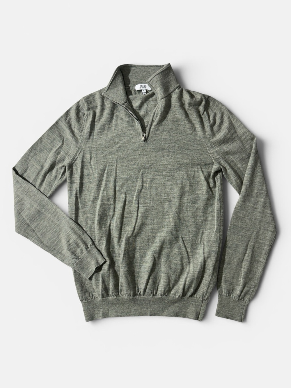 Reiss mens S Small green 100% merino wool Blackhall 1/4 zip pullover sweater